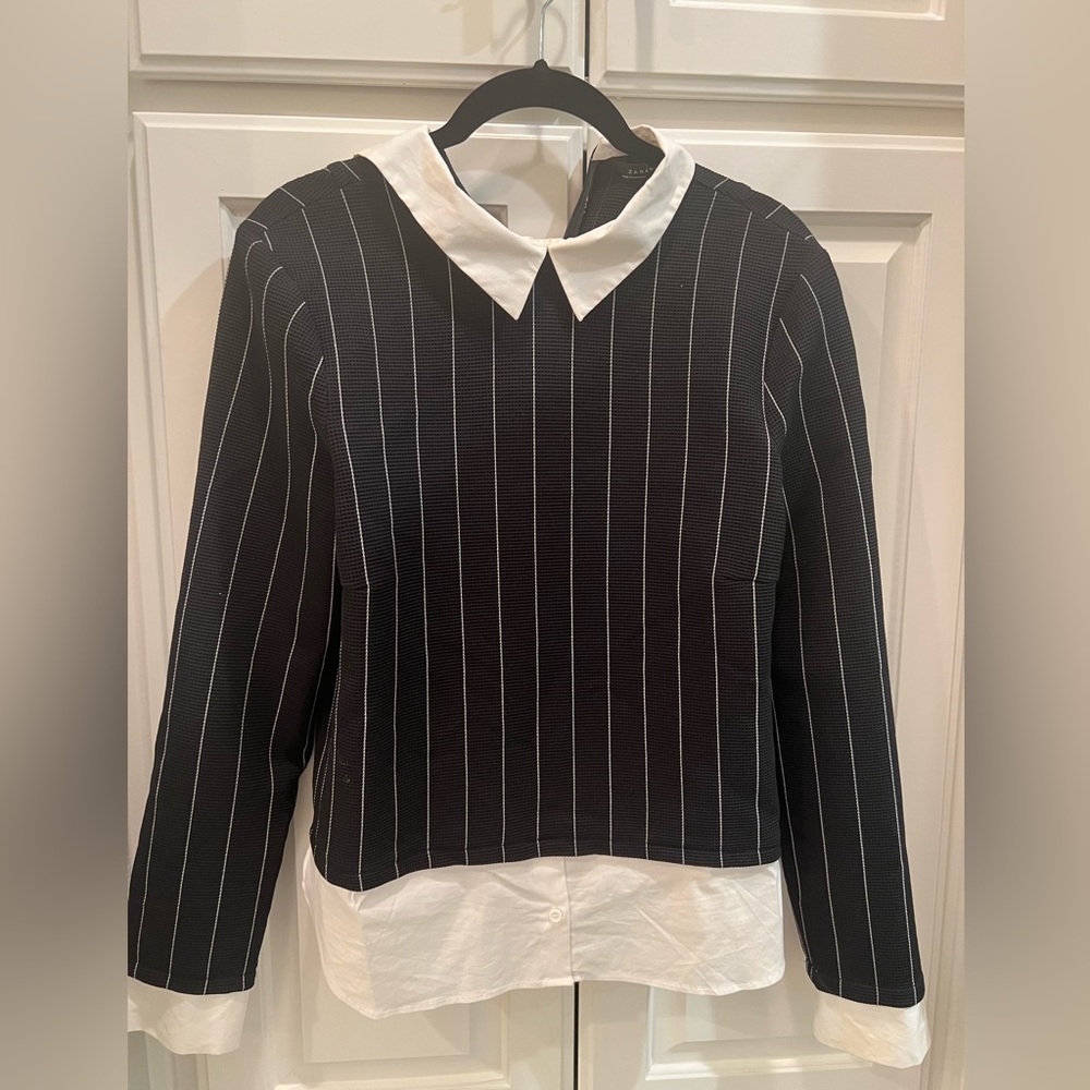 Zara striped collared top in size xs